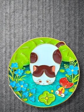 Cute Cat & Koi Fish Enamel Pin